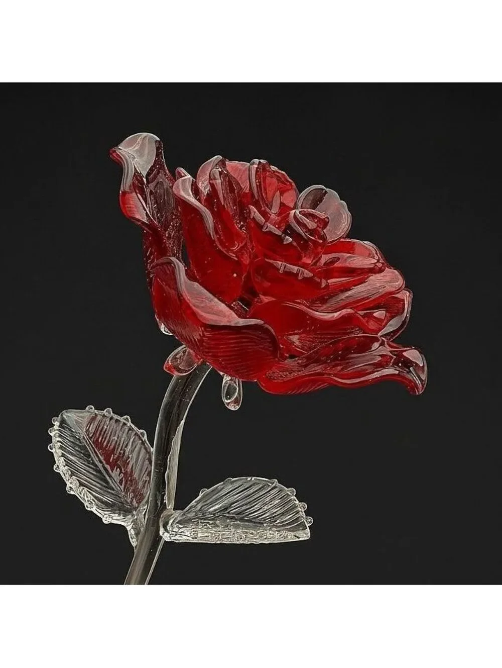 Vtg Waterford Crystal Red Rose Long Stem Glass Flower Signed Romantic Gift 14.5
